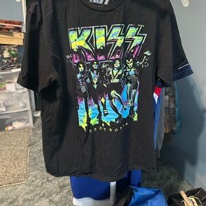 Kiss Black Tee with Neon Multi-Color Band Graphic